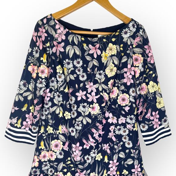 Eliza J Floral Striped Drop Waist Dress Size 6 Blue Pink Printed 3/4 Sleeve - Picture 12 of 12